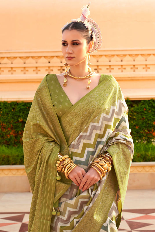 Olive Color Weaving Work On Art Silk Fabric Beatific Saree