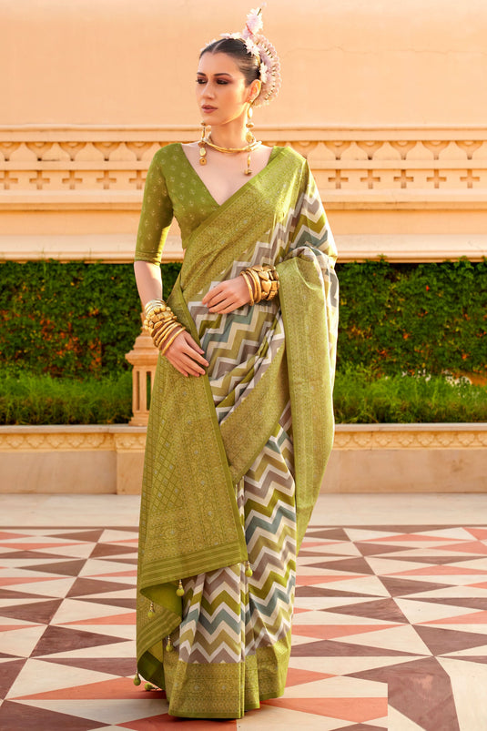 Olive Color Weaving Work On Art Silk Fabric Beatific Saree