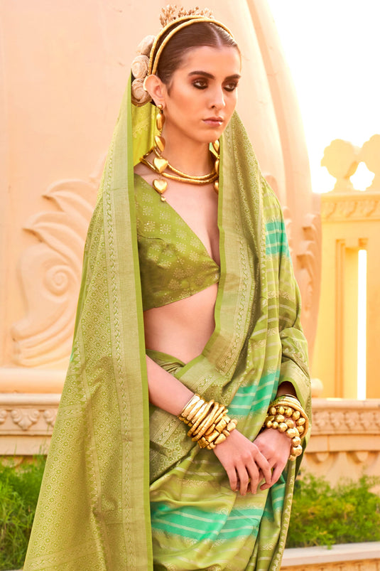 Engaging Green Color Art Silk Fabric Saree With Weaving Work