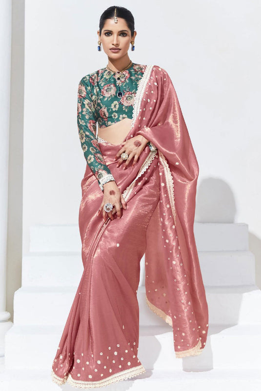 Vartika Singh Organza Fabric Peach Color Saree With Winsome Border Work