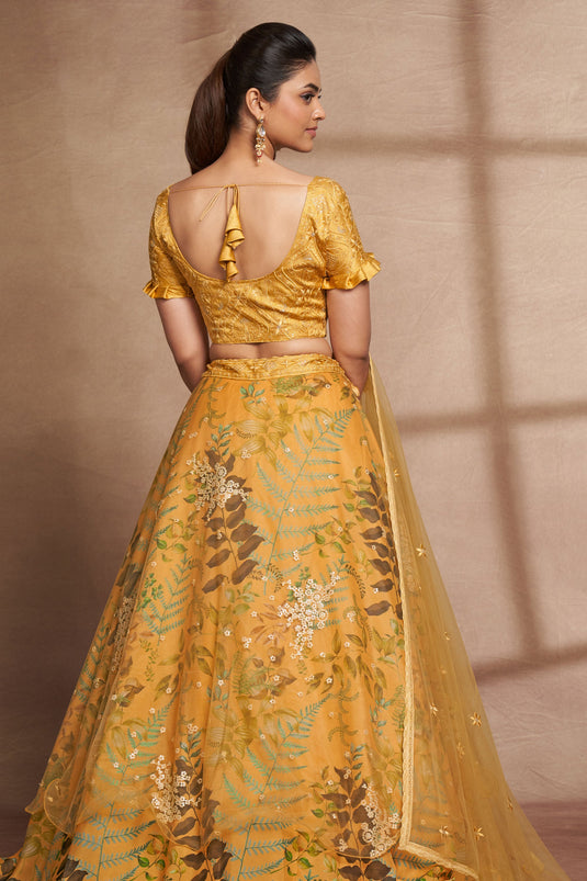 Graceful Sangeet Wear Sequins Work Yellow Color Organza Lehenga Choli