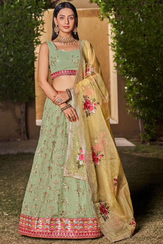 Sea Green Color Sequins Embroidered Georgette Fabric Beatific Lehenga