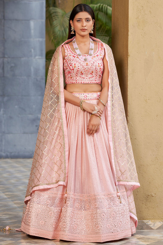 Incredible Sequins Embroidered Georgette Fabric Pink Color Lehenga