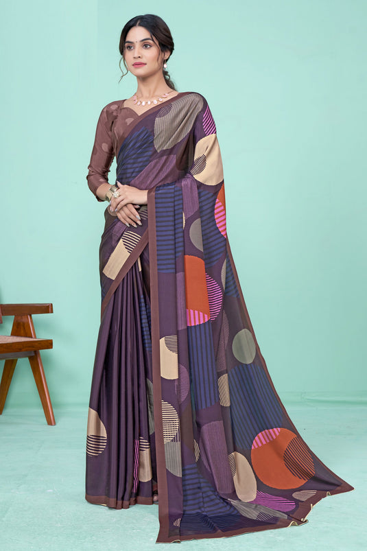 Multi Color Printed Brilliant Crepe Fabric Casual Saree