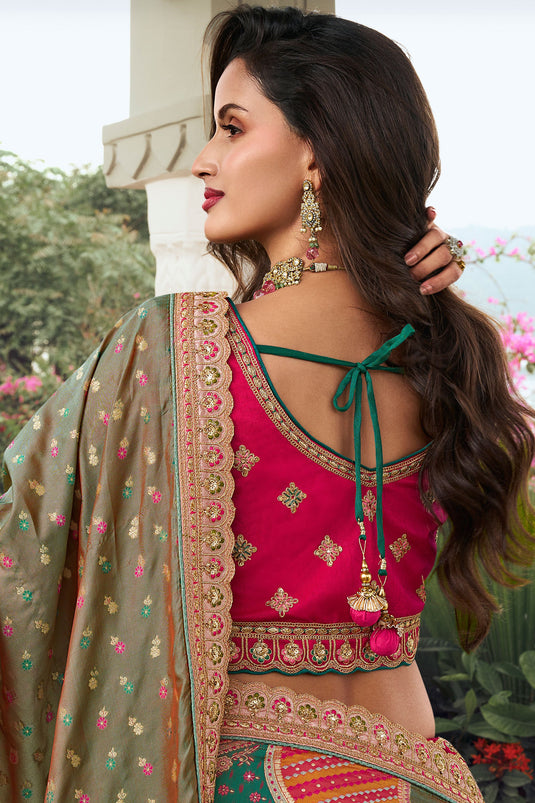 Tempting Multi Color Wedding Wear Bridal Lehenga In Silk Fabric