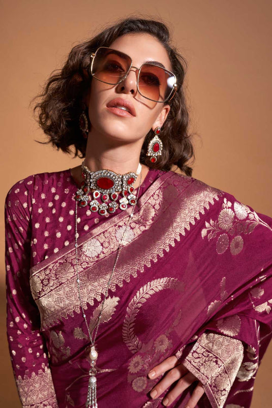 Magenta Color Weaving Work Brilliant Georgette Saree