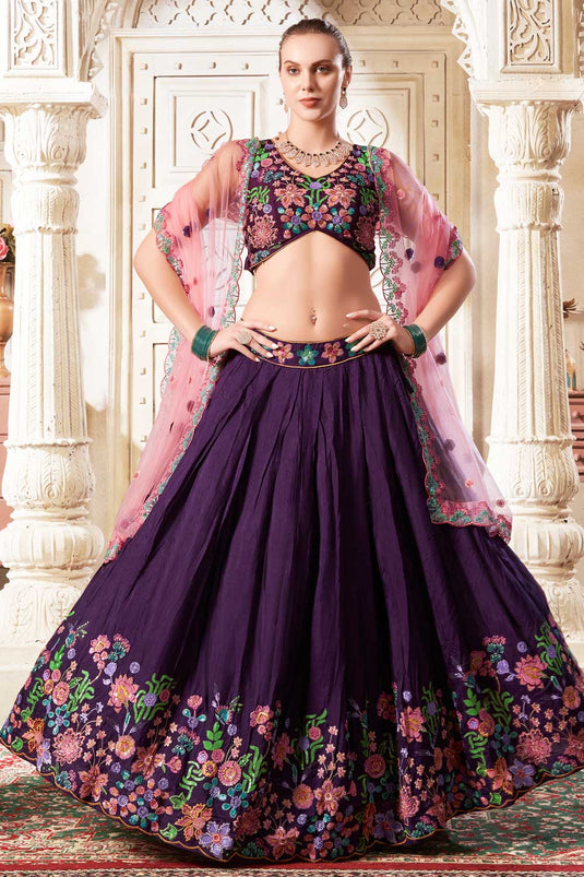 Silk Fabric Captivating Purple Color Lehenga