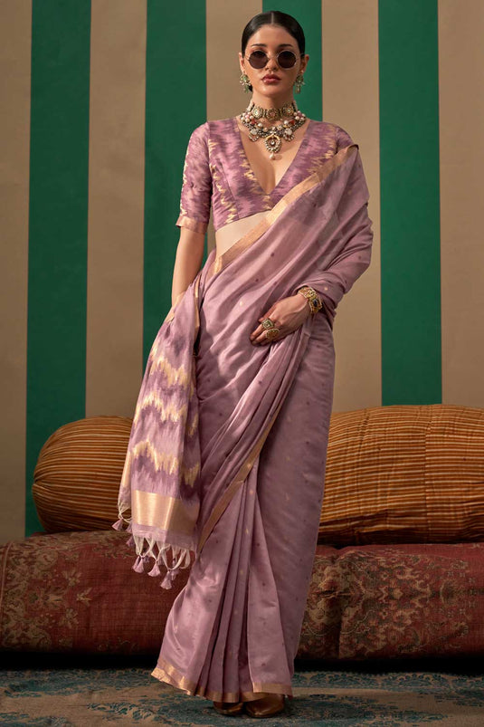 Awesome Art Silk Handloom Weaving Saree In Lavender Color