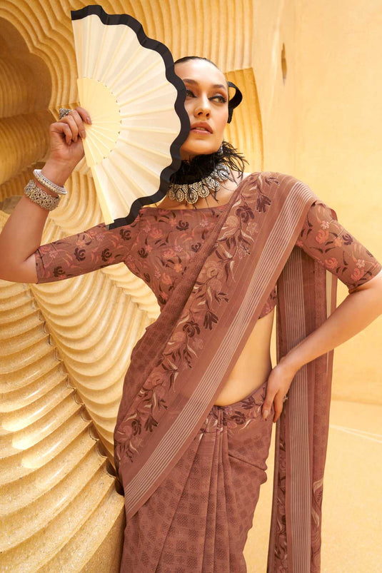 Brown Color Georgette Fabric Engaging Saree