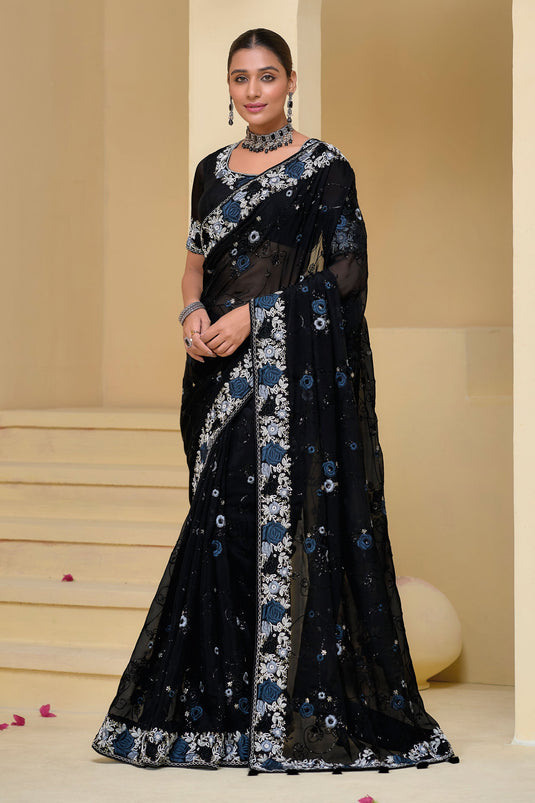 Black Banarasi Party Wear Saree With Enticing Blouse