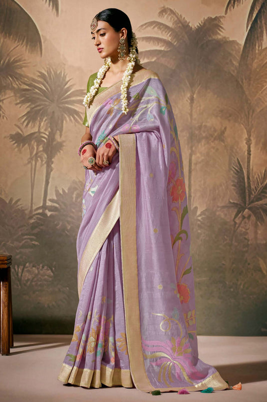 Lavender Designer Saree With Designer Blouse