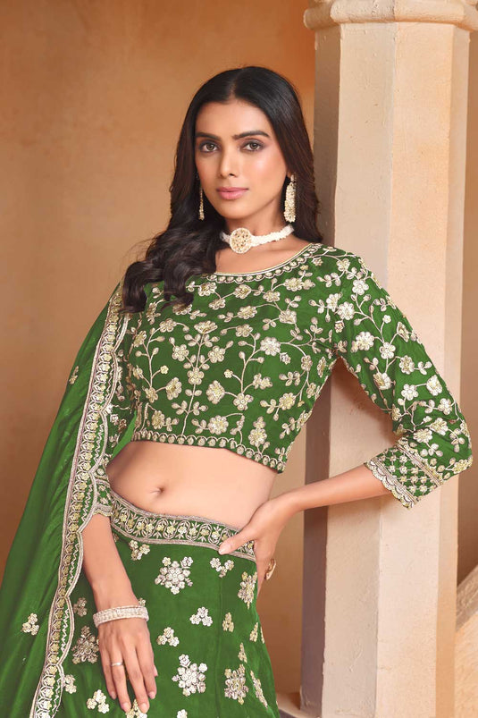 Radiant Green Color Organza Fabric Lehenga