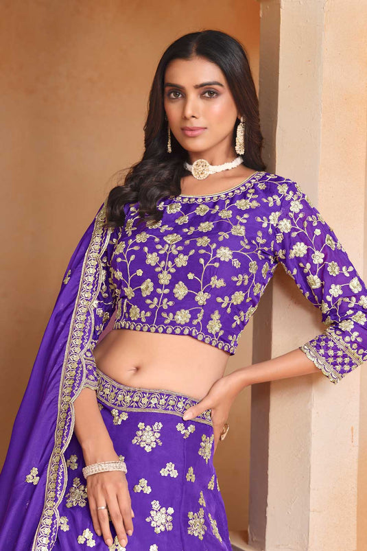 Excellent Organza Fabric Purple Color Lehenga