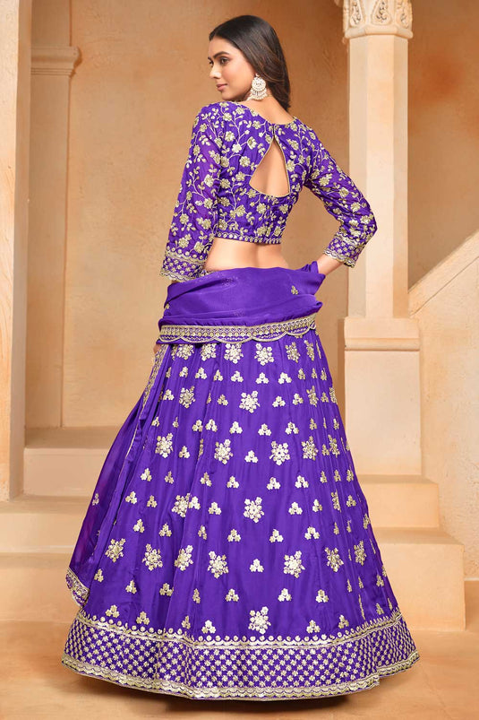 Excellent Organza Fabric Purple Color Lehenga