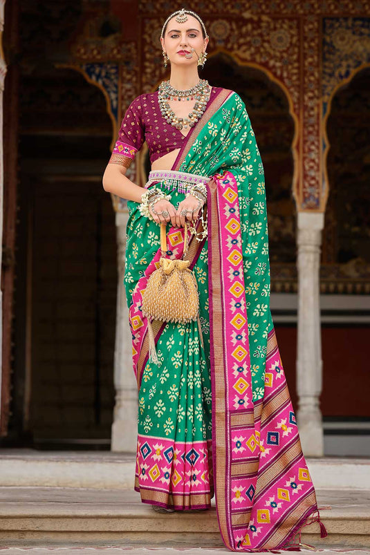 Sea Green Color Glorious Art Silk Printed Saree