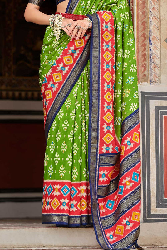 Delicate Green Color Printed Art Silk Saree