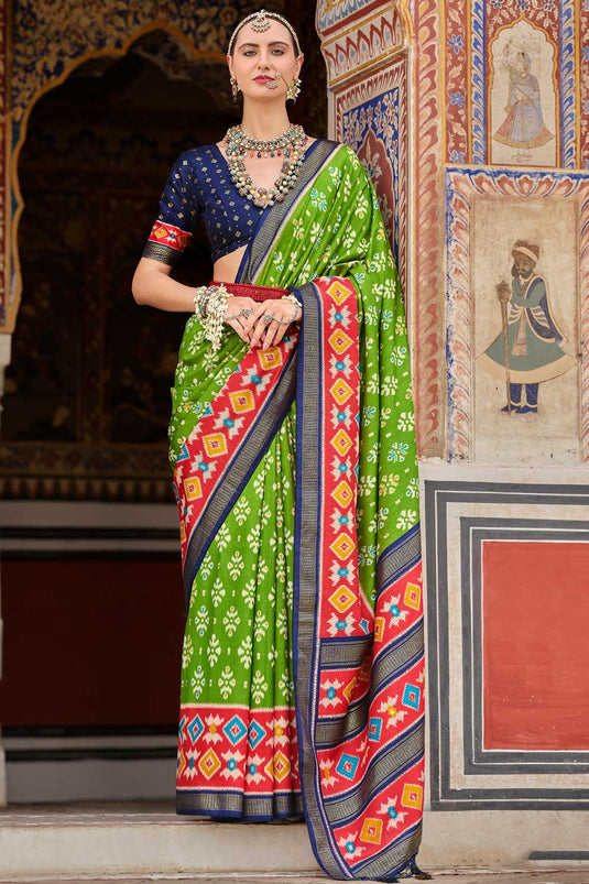 Delicate Green Color Printed Art Silk Saree