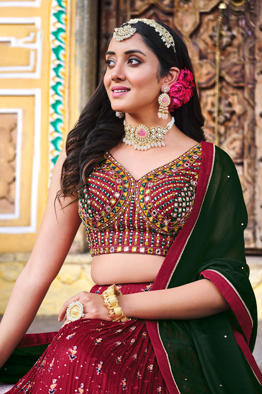 Chinon Maroon Readymade Lehenga Choli