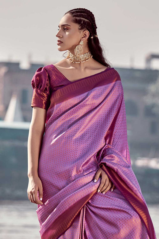 Woven Art Silk Saree in Pink Color