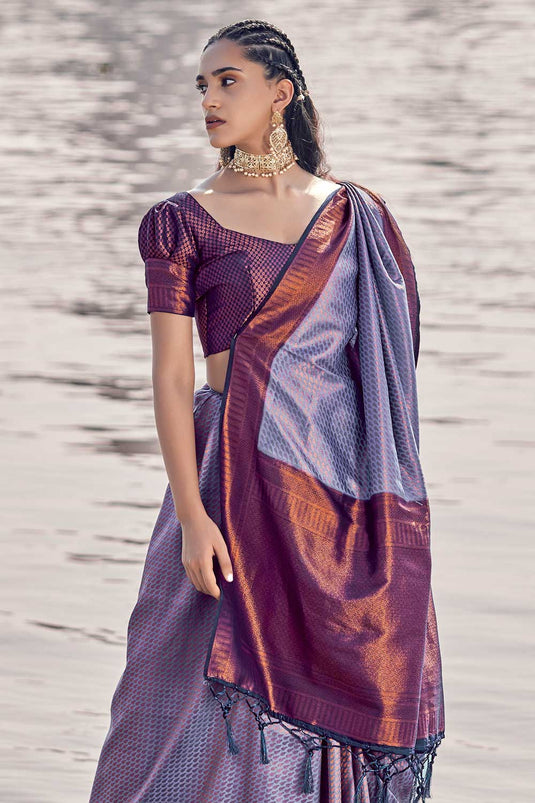 Woven Art Silk Saree in Lavender Color