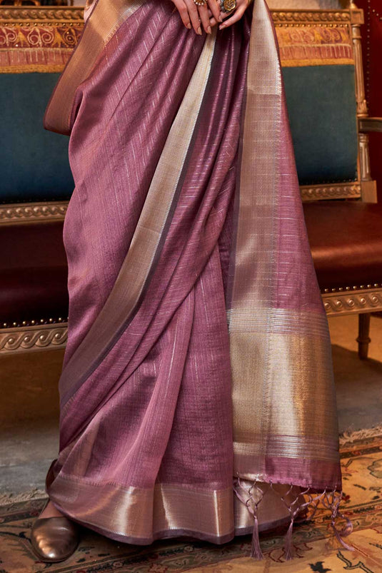 Pink Color Gorgeous Chiffon Saree With Weaving Work