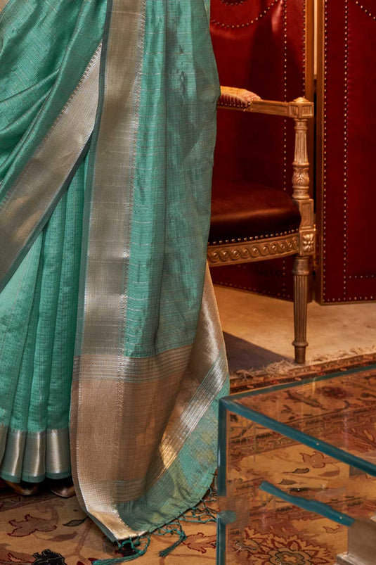 Delicate Sea Green Color Weaving Work Chiffon Saree