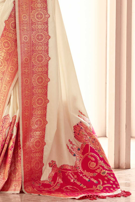 Off White Color Coveted Silk Saree With Weaving Work