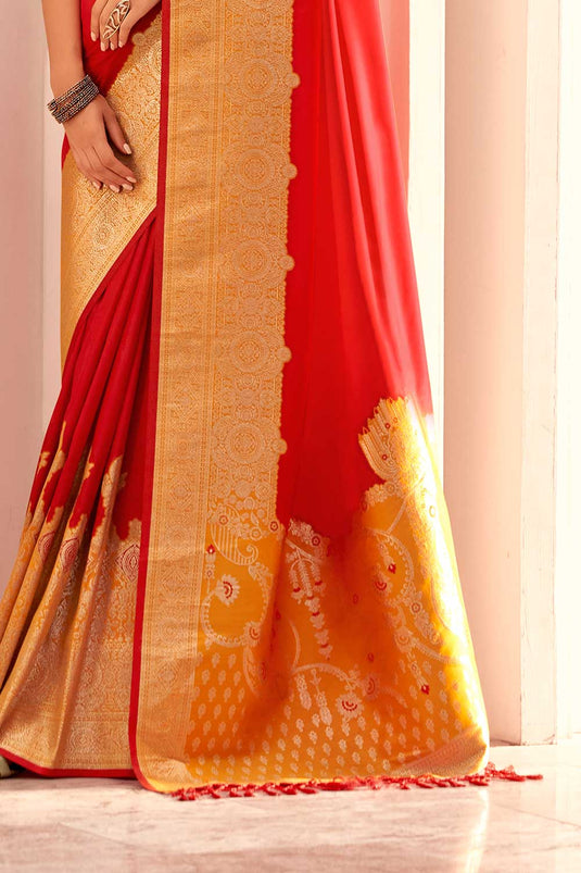 Red Color Excellent Silk Saree With Weaving Work