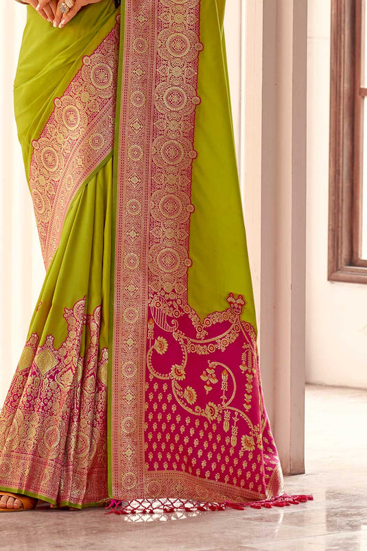 Weaving Work On Green Color Trendy Silk Saree