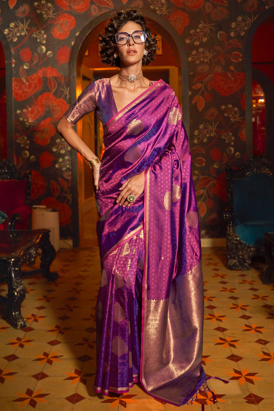 Purple Silk Handloom Weaving Saree