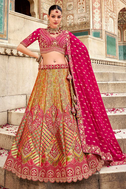 Multi Color Wedding Wear Banarasi Silk Charismatic Bridal Lehenga