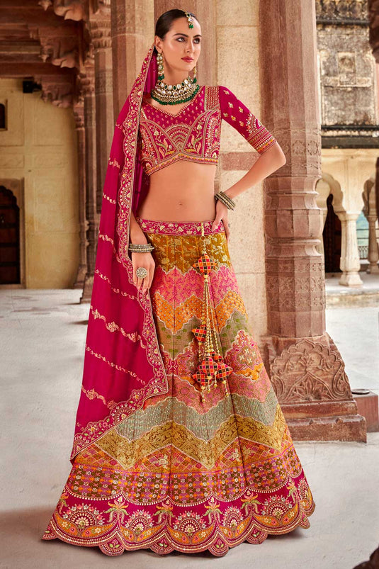 Banarasi Silk Wedding Wear Luxurious Bridal Lehenga In Multi Color