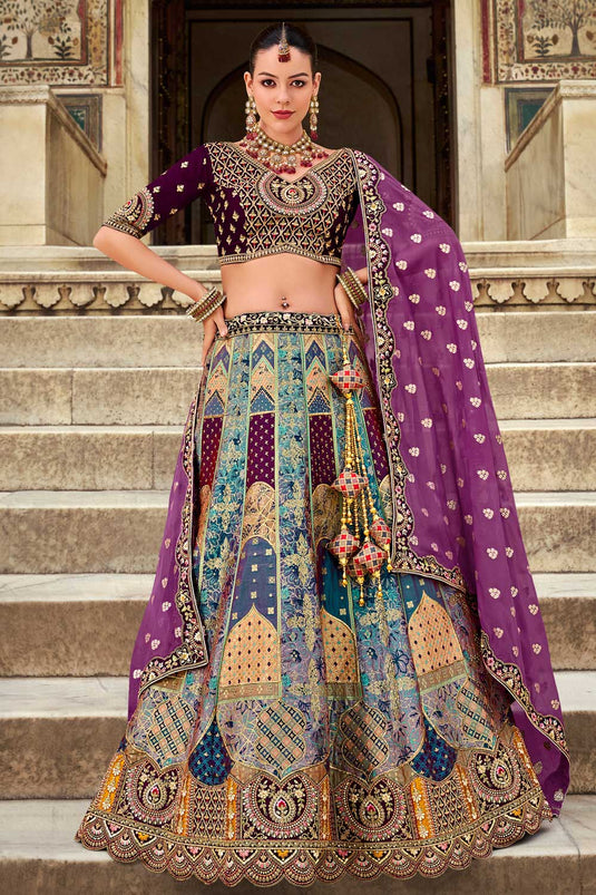 Multi Color Banarasi Silk Wedding Wear Luminous Bridal Lehenga