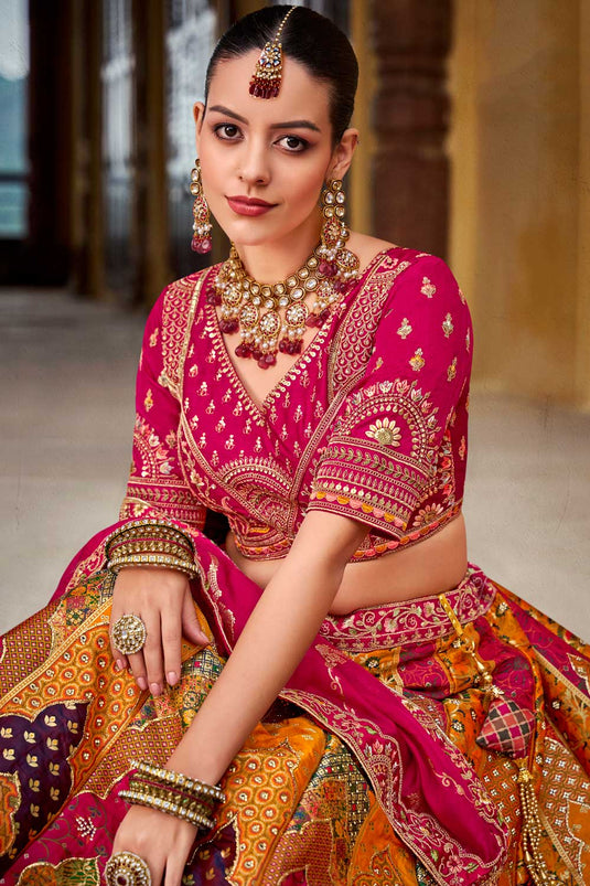 Banarasi Silk Wedding Wear Vivacious Bridal Lehenga In Multi Color