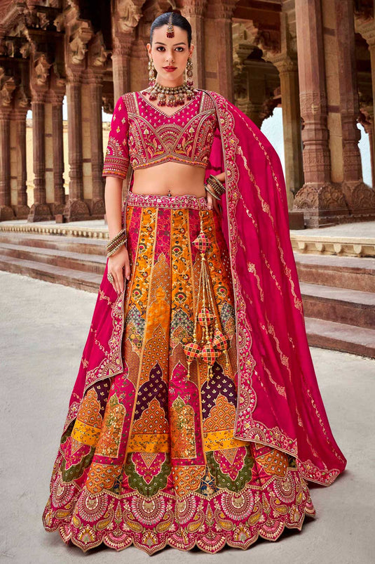 Banarasi Silk Wedding Wear Vivacious Bridal Lehenga In Multi Color