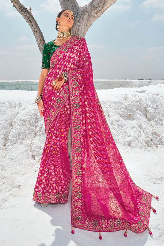 Magenta Bliss Pure Georgette Wedding Wear Patola Saree