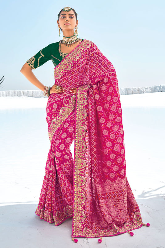 Magenta Grace Wedding Special Georgette Patola Saree