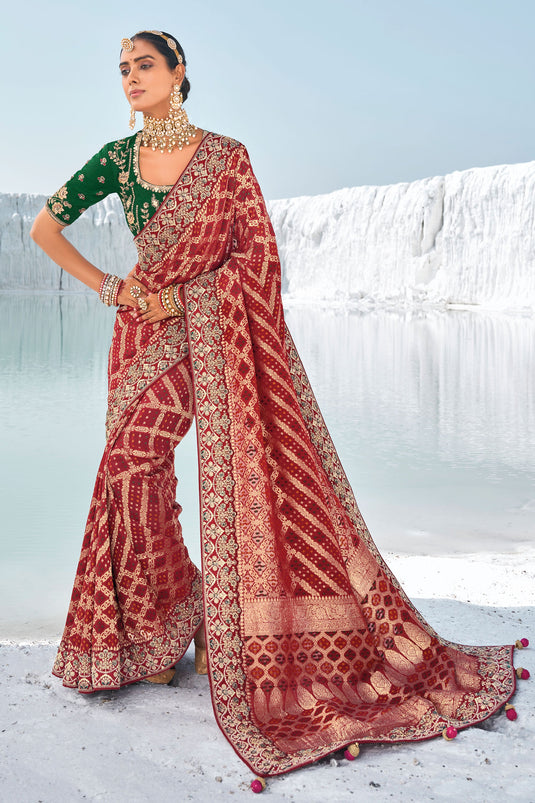 Maroon Majesty Heavy Weaving Bridal Patola Saree