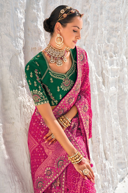 Blush Magenta Glow Pure Georgette Bridal Patola Saree