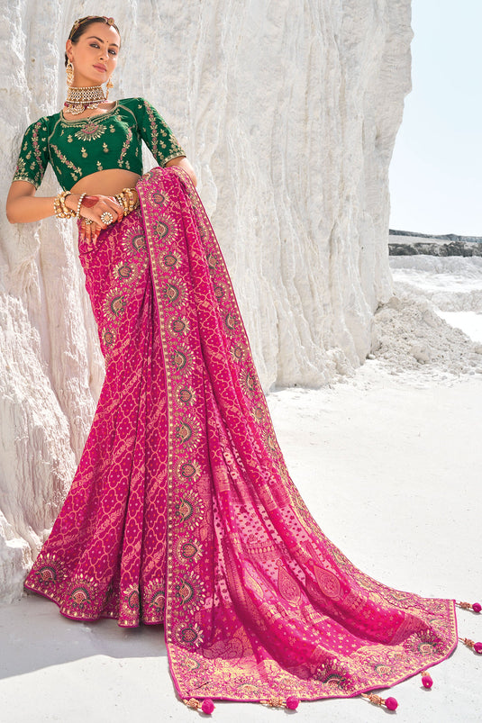 Blush Magenta Glow Pure Georgette Bridal Patola Saree