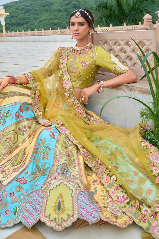 Beautiful Multi Color Pure Silk Bridal Lehenga Choli