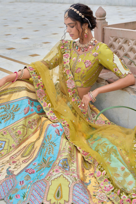 Beautiful Multi Color Pure Silk Bridal Lehenga Choli