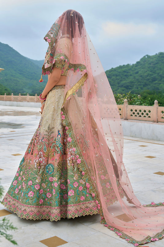 Multi Color Opulent Threads Silk Wedding Lehenga Choli