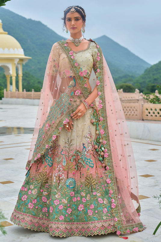 Multi Color Opulent Threads Silk Wedding Lehenga Choli