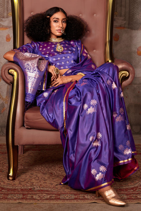 Charm Pure Satin Silk Saree In Purple Color