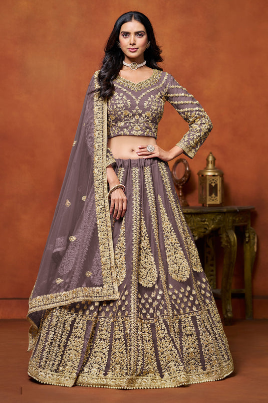 Radiance Net Lehenga Choli In Purple Color