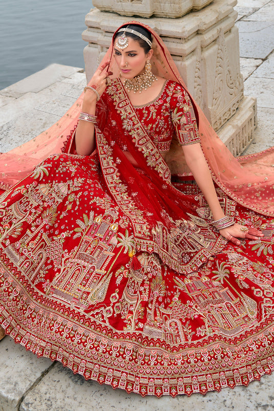 Parade Red Hued Silk Bridal Lehenga Choli