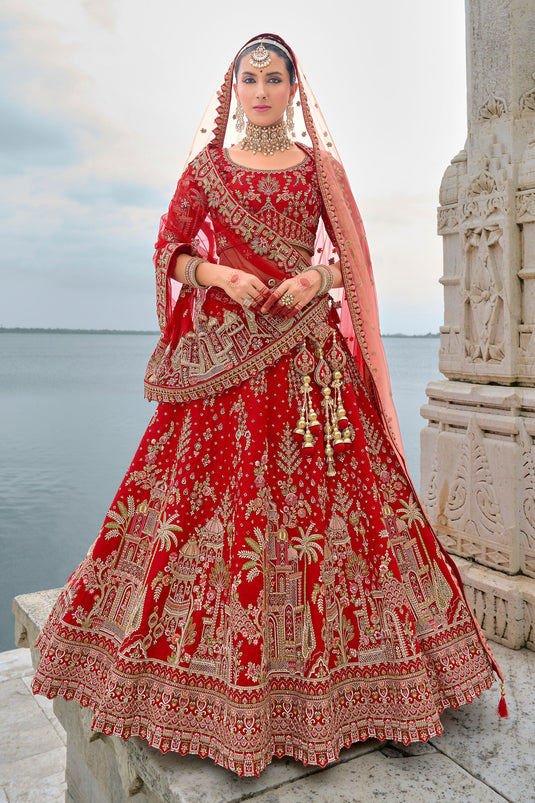 Parade Red Hued Silk Bridal Lehenga Choli