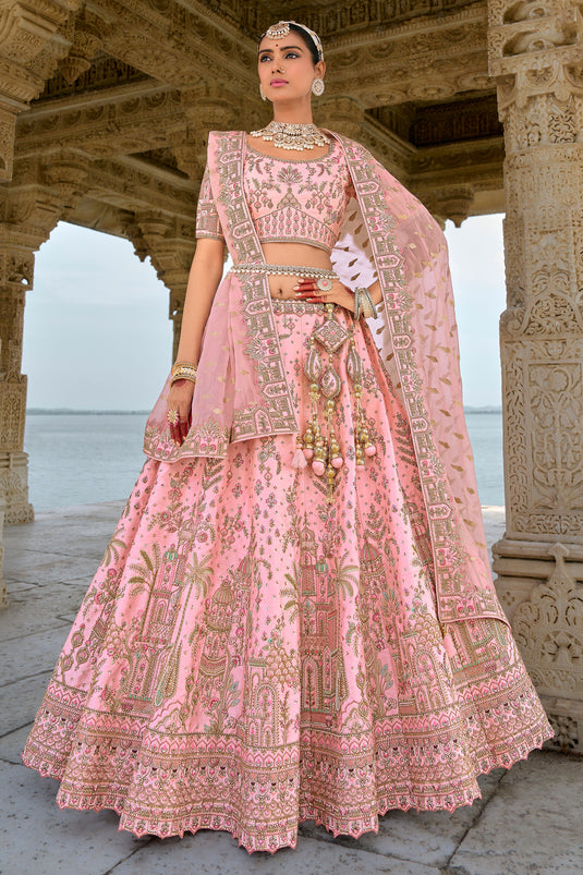 Allure Pink Silk Embroidered Wedding Lehenga Choli