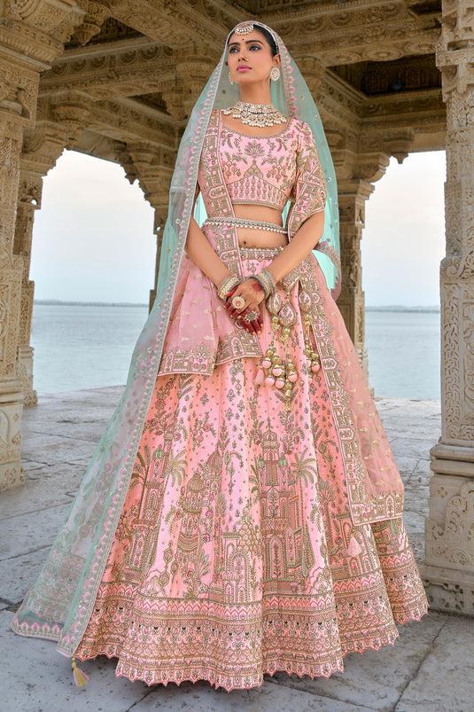 Allure Pink Silk Embroidered Wedding Lehenga Choli